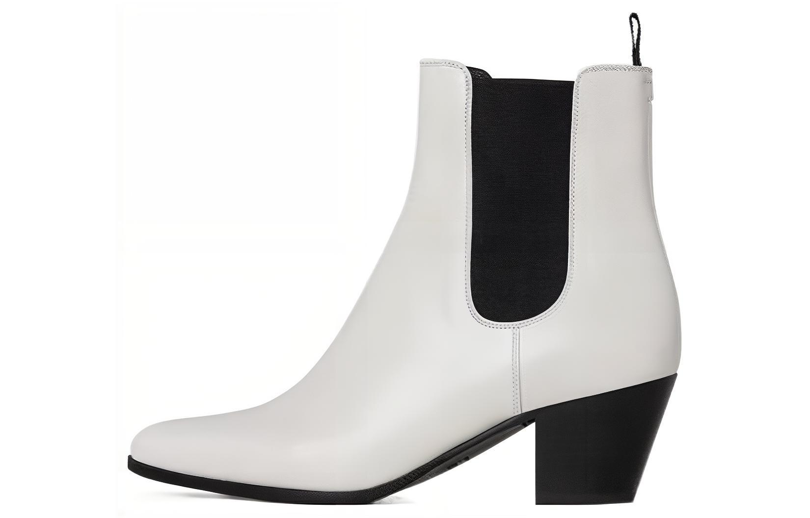 (Women) CELINE Saint Germain Leather Chelsea Boots White 5.5cm Heel. 327653002C.01OW