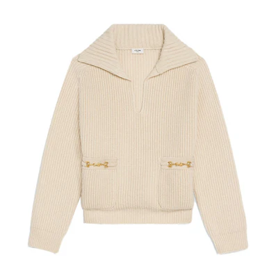 (Women) CELINE Seamless Cashmere Pullover Sweater in Off-White. 2A85O384D-01EM