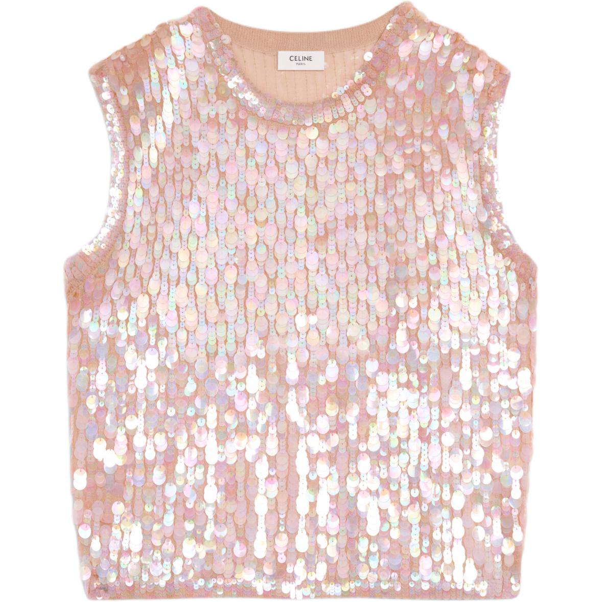 (Women) Celine Sequin Embroidered Sleeveless Cropped Tank Top - Chair Color RY05B0392-23CH