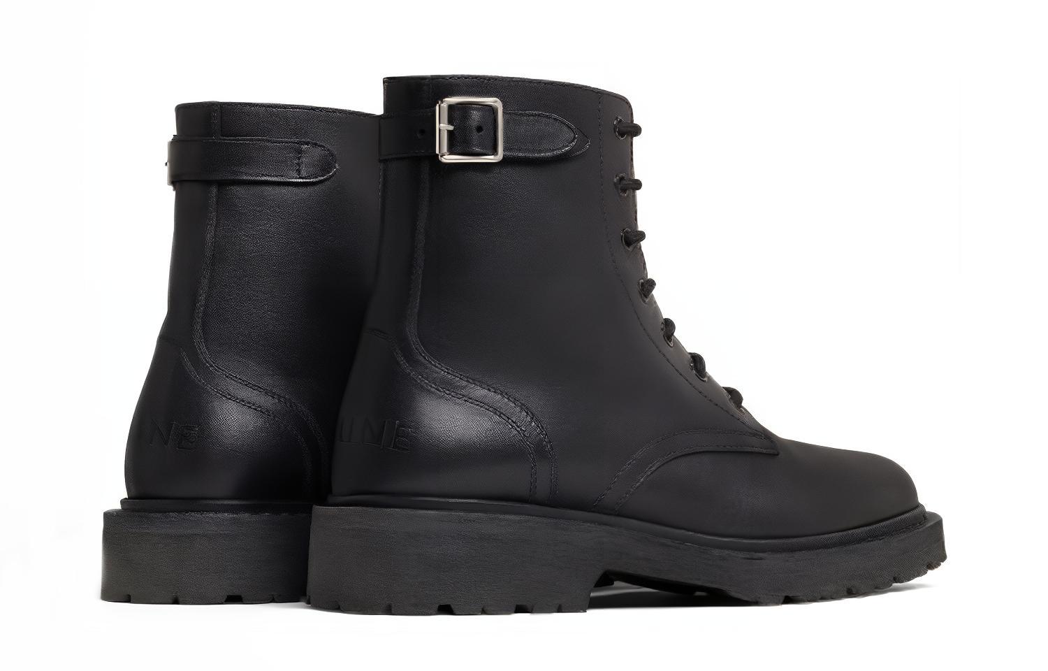 (W) CELINE Shiny Calfskin Lace-Up Ankle Boots 'Black' 圖 3