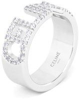 (Women) CELINE Silver Crystal Rhinestone Brass Letter Inlay Hollow Ring for Women. 460YT6BCZ.36SI (Women) CELINE Silver Crystal Rhinestone Brass Letter Inlay Hollow Ring for Women. 460YT6BCZ.36SI