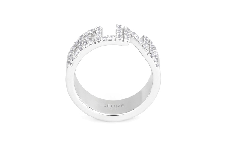 Lookbook (W) CELINE 銀色水晶鑲嵌字母鏤空黃銅戒指 女款 460YT6BCZ.36SI