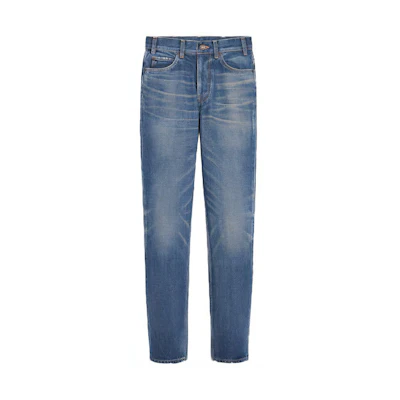(Women) CELINE Slim Fit Washed Denim Button Pocket Jeans - Blue. 2N206365M-07DU