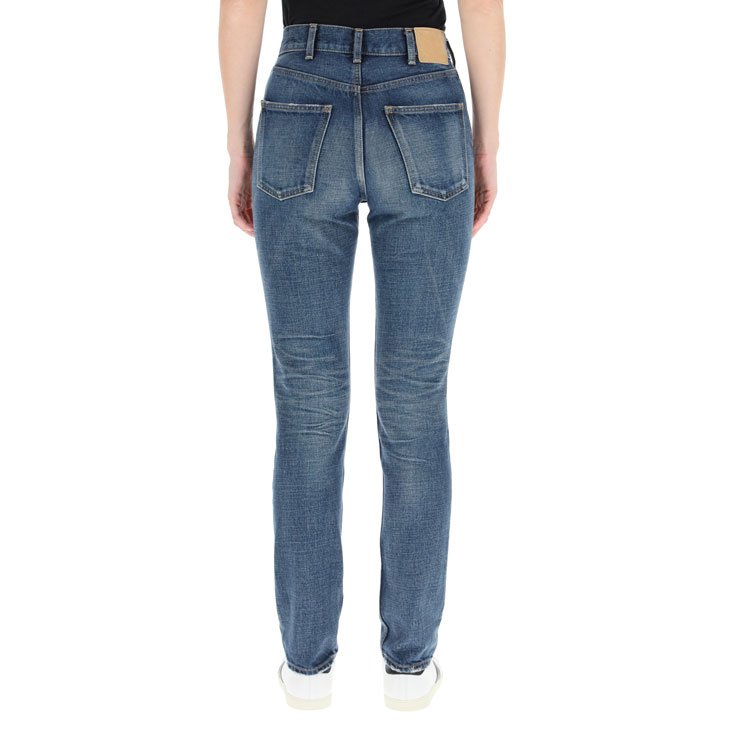 Shop (Women) CELINE Slim Fit Washed Denim Button Pocket Jeans - Blue. 2N206365M-07DU
