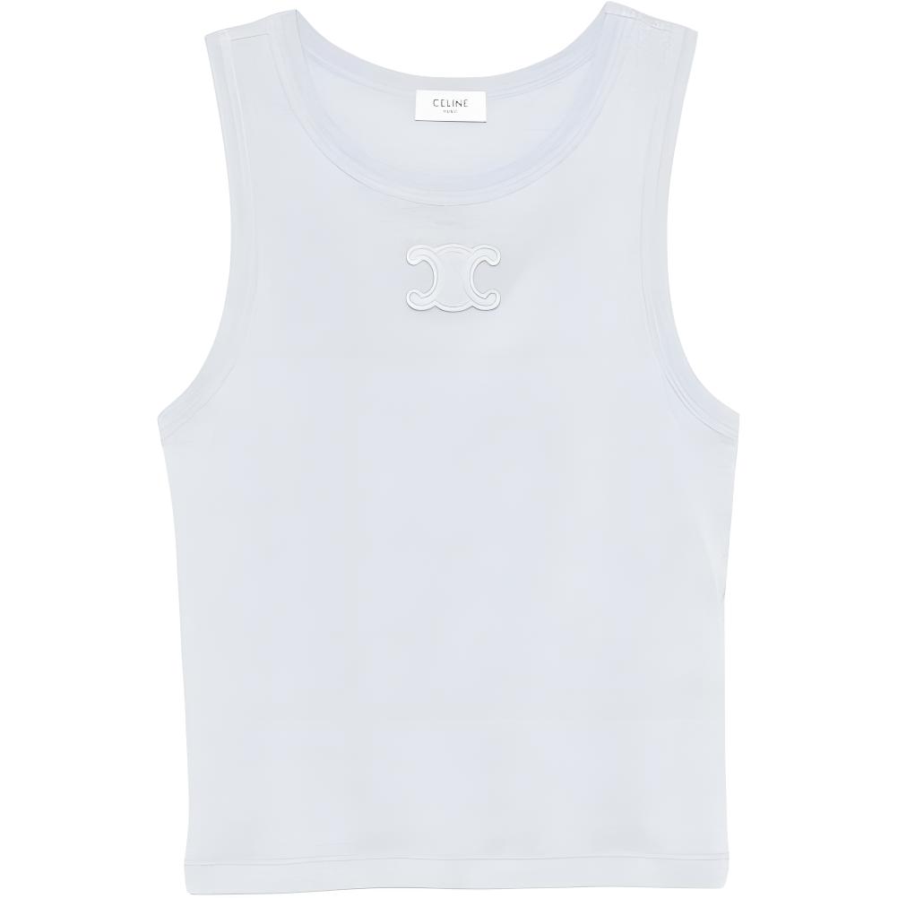 (Women) Celine Solid Logo Sleeveless Tank Top Grey Blue 2X45N934Z05BB-CLOTHING