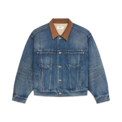 (Women) CELINE Solid Washed Lambskin Denim Jacket Women’s Blue 2Q336-365M