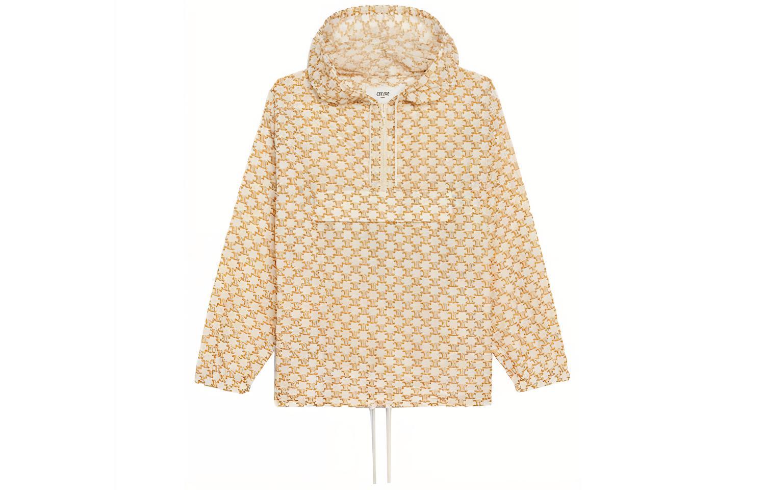 (Women) CELINE SS21 Beige Nylon Monogram Logo Windbreaker Hoodie. 2W388344N-01GW