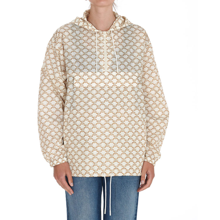 Shop (W) CELINE SS21 Beige Nylon Monogram Logo Windbreaker Hoodie Lelaki. 2W388344N-01GW