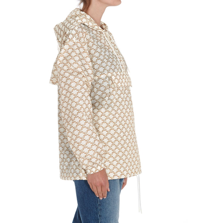 Details for (W) CELINE SS21 Beige Nylon Monogram Logo Windbreaker Hoodie Lelaki. 2W388344N-01GW