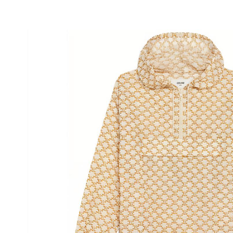 Sizing (W) CELINE SS21 Beige Nylon Monogram Logo Windbreaker Hoodie Lelaki. 2W388344N-01GW