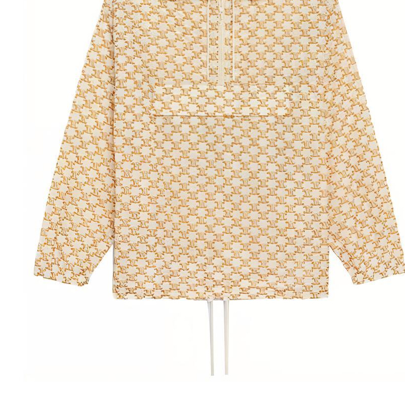 Cheap (W) CELINE SS21 Beige Nylon Monogram Logo Windbreaker Hoodie Lelaki. 2W388344N-01GW