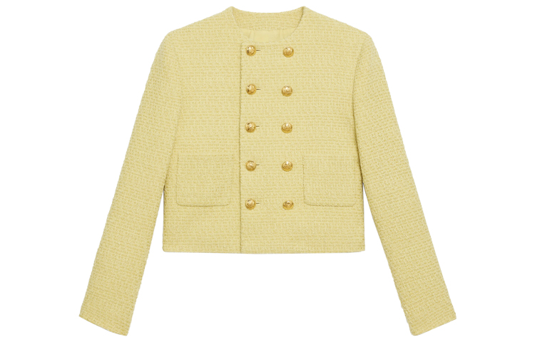 (Women) Celine SS21 Double-Breasted Tweed Blazer in Pale Yellow 2V83C764L-11JP