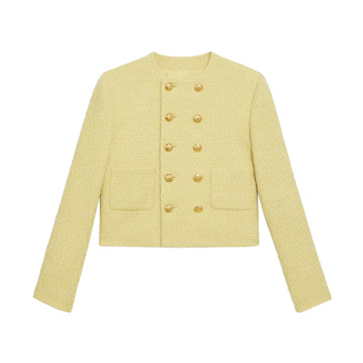 (Women) Celine SS21 Double-Breasted Tweed Blazer in Pale Yellow 2V83C764L-11JP