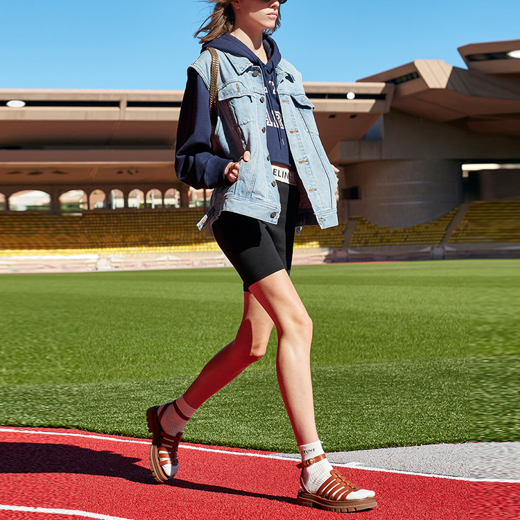 Lookbook (Women) CELINE SS21 Logo Print Fitness Shorts - Black. 2A46O372N-38CR