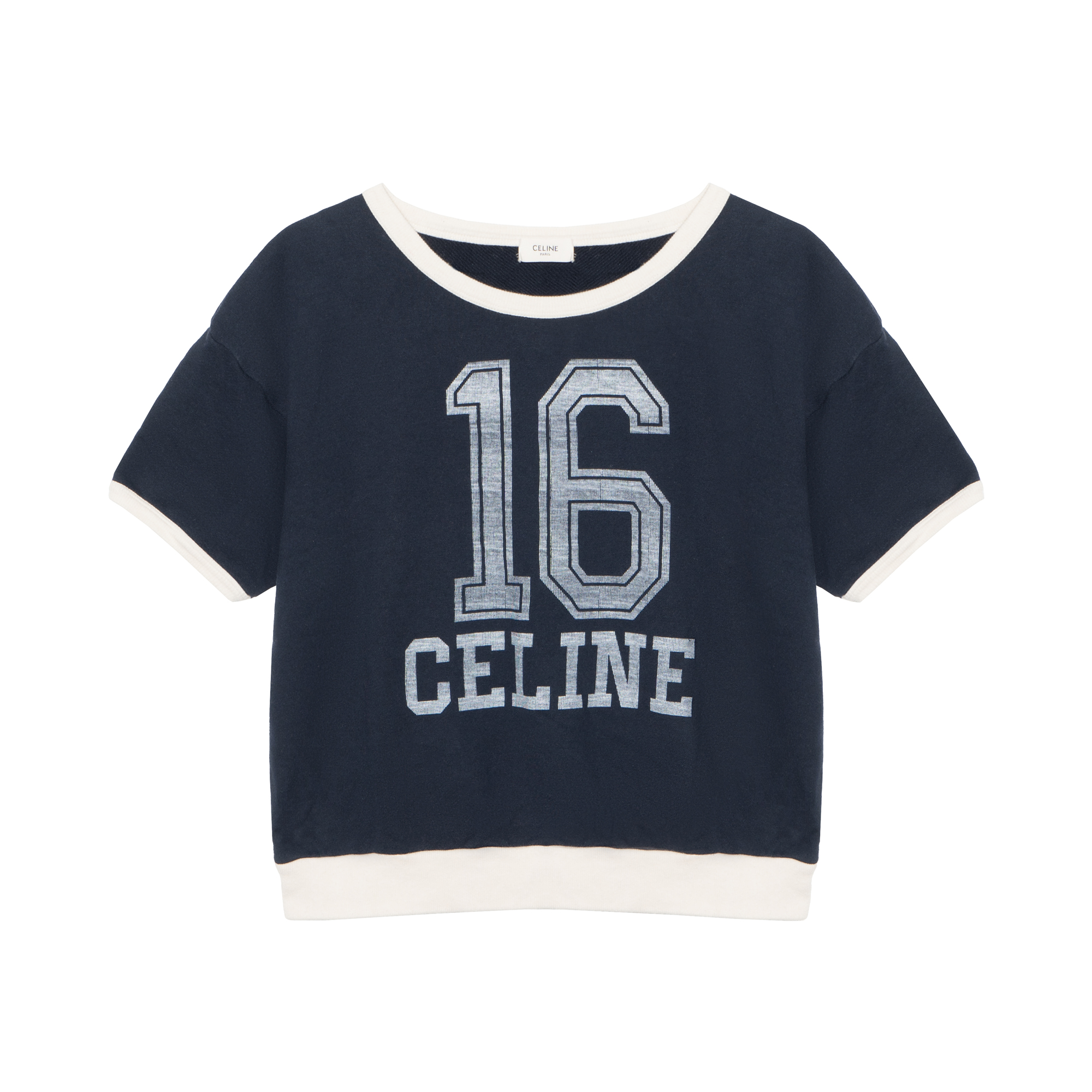 (Women) CELINE SS21 Navy Blue Oversized T-Shirt with 16-Letter Logo Print for Women. 2Y424450I-07OW