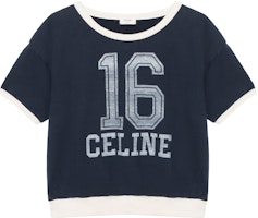 (Women) CELINE SS21 Navy Blue Oversized T-Shirt with 16-Letter Logo Print for Women. 2Y424450I-07OW (Women) CELINE SS21 Navy Blue Oversized T-Shirt with 16-Letter Logo Print for Women. 2Y424450I-07OW