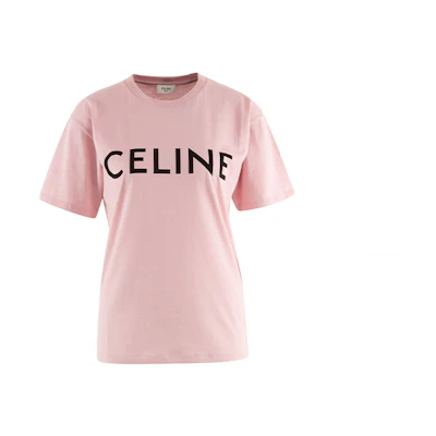 (Women) CELINE SS21 Pink Oversized Knit T-Shirt with Logo Print for Women. 2X764501F-24IA