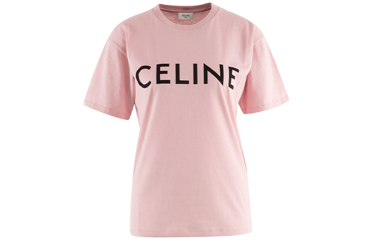 Order (W) CELINE 女士粉色标志印花宽松针织T恤 SS21款式。 2X764501F-24IA