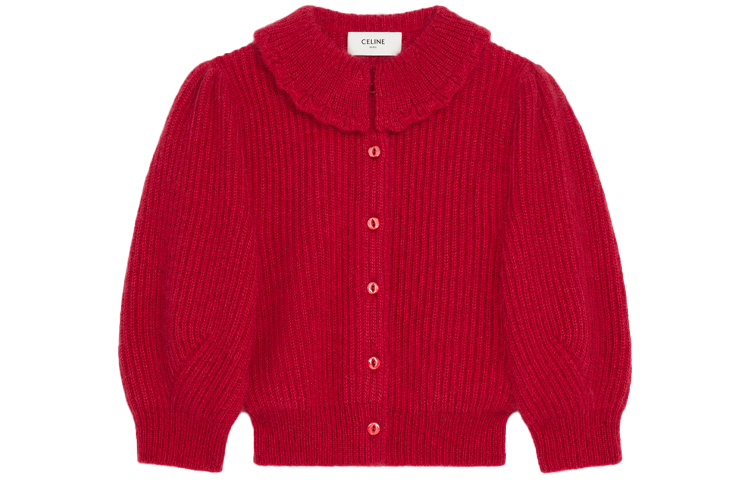 (Women) CELINE SS21 Solid Color Knit Long Sleeve Sweater - Red. 2A11P377N-27RO