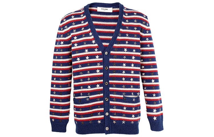 (Women) CELINE SS21 Star Pattern Wool Knit Cardigan Striped Sweater. 2A18K731M-29BR