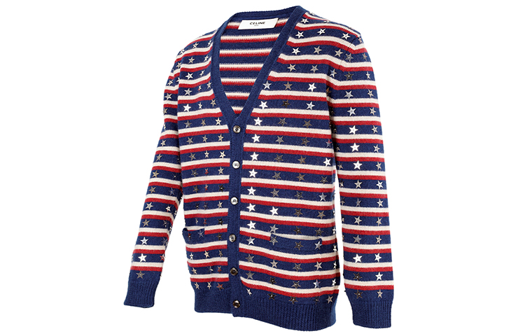 Shop (W) CELINE SS21 スター柄ウールニットカーディガン ストライプセーター. 2A18K731M-29BR