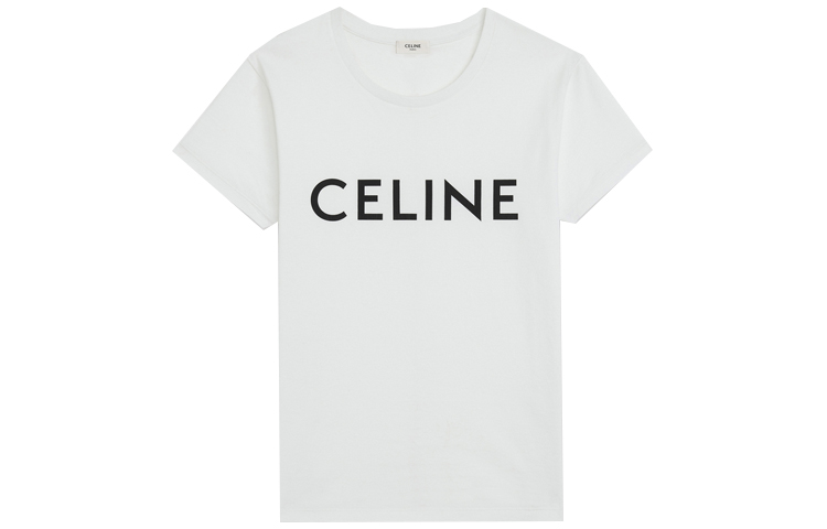 (Women) CELINE SS21 White Logo Print Oversized Knit T-Shirt 2X314916G-01OB