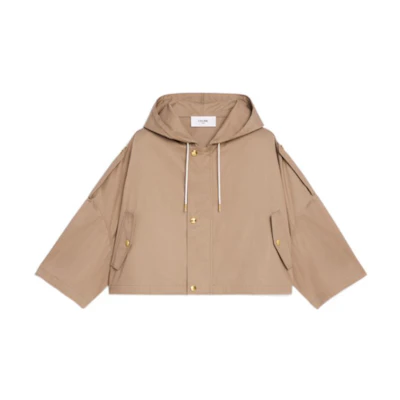 (Women) CELINE SS22 Batwing Loose Cropped Hoodie Jacket in Brown. 2W615004N-02BG