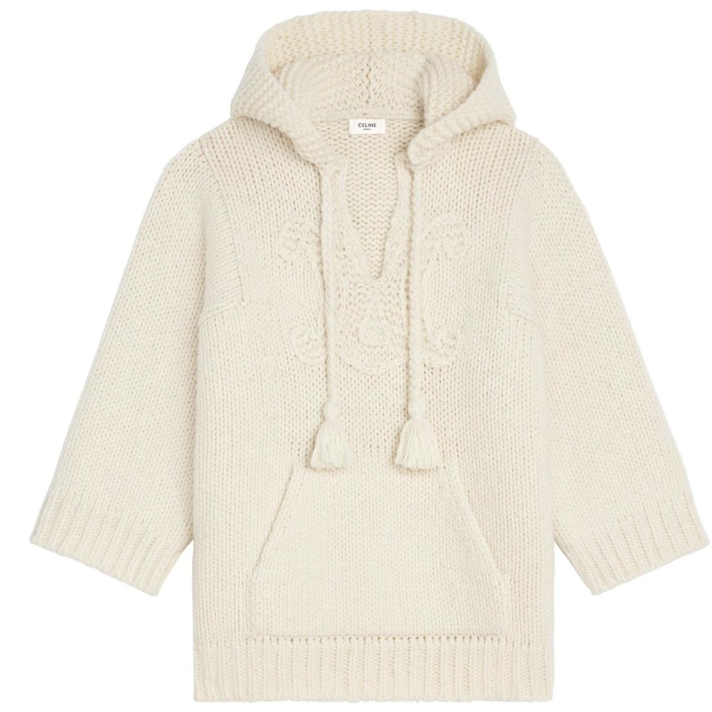 (Women) CELINE SS22  Beige Wool V-Neck Hooded Sweater 2A74Z833R-01OW