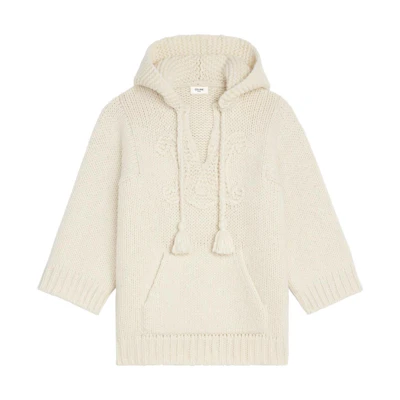 (Women) CELINE SS22 Beige Wool V-Neck Hooded Sweater 2A74Z833R-01OW