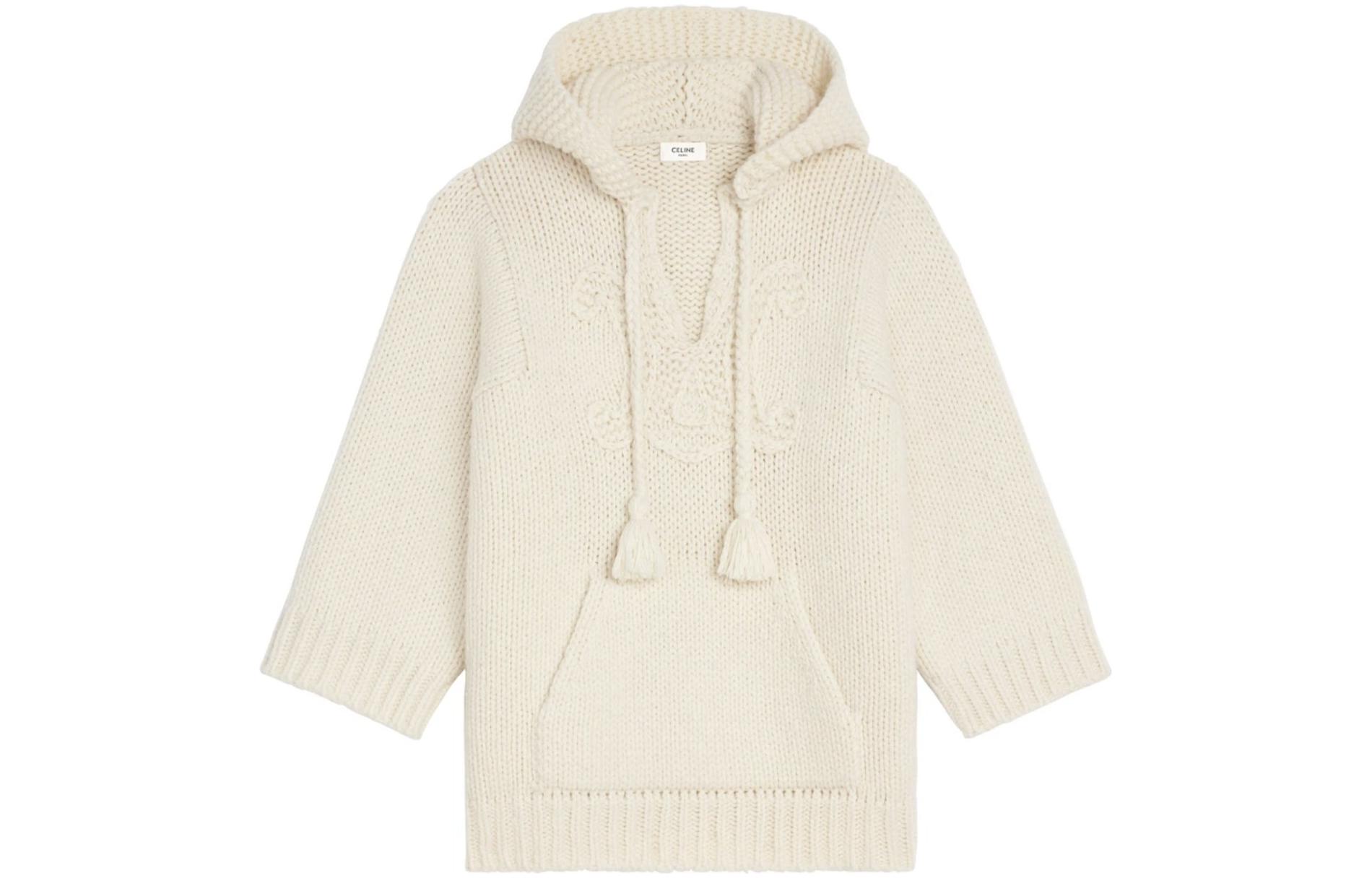 Order (W) CELINE 春夏22 米色羊毛V领连帽毛衣 2A74Z833R-01OW