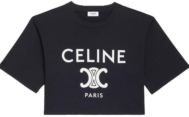(Women) CELINE SS22 Black Cropped T-shirt with Logo Print and Round Neck. 2X871501F-38AW Order (Women) CELINE SS22 Black Cropped T-shirt with Logo Print and Round Neck. 2X871501F-38AW