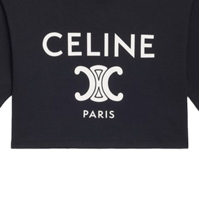(Women) CELINE SS22 Black Cropped T-shirt with Logo Print and Round Neck. 2X871501F-38AW Sizing (Women) CELINE SS22 Black Cropped T-shirt with Logo Print and Round Neck. 2X871501F-38AW