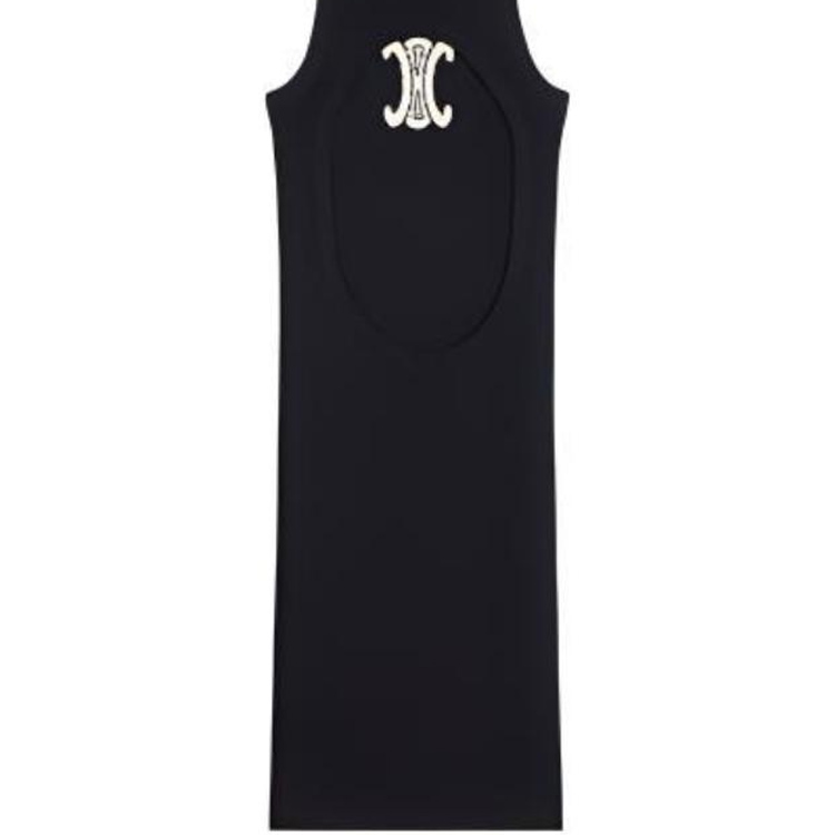Shop (W) CELINE SS22 Dress Tanpa Lengan Hitam Logo Cutout 2A47Y291R-38CR