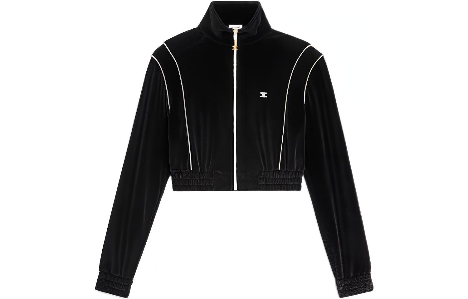 (Women) CELINE SS22  Black Striped Knit Zip Cropped Jacket 2Y736679I-38NO