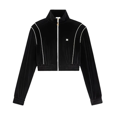 (Women) CELINE SS22 Black Striped Knit Zip Cropped Jacket 2Y736679I-38NO