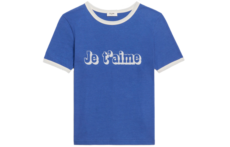 (Women) CELINE SS22  Blue Cotton Short-Sleeve Jersey T-Shirt. 2X815671Q-06BE