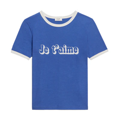 (Women) CELINE SS22 Blue Cotton Short-Sleeve Jersey T-Shirt. 2X815671Q-06BE