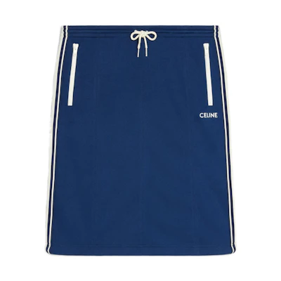 (Women) CELINE SS22 Blue Striped Embroidered Logo Midi Skirt 2Z176121O-07BH