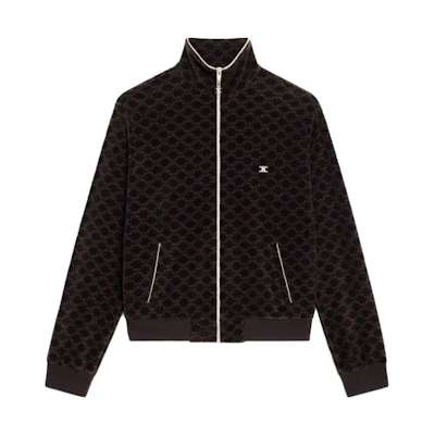 (Women) CELINE SS22 Brown All-Over Print Velvet Knit Zip Jacket. 2Y597811P-38NM