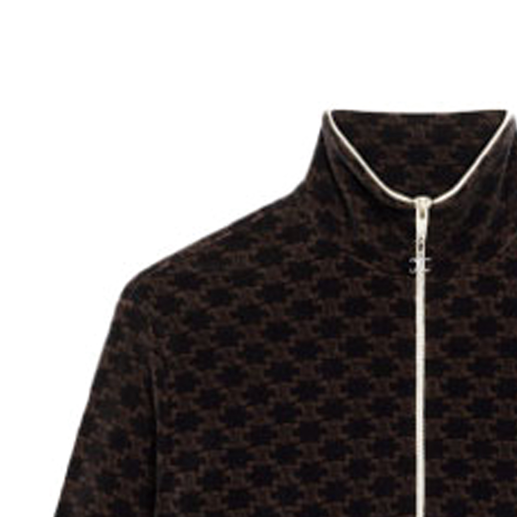 Cheap (Women) CELINE SS22  Brown All-Over Print Velvet Knit Zip Jacket. 2Y597811P-38NM