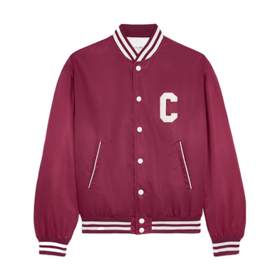 (Women) CELINE SS22 Burgundy Striped Letterman Baseball Jacket. 2W625227R-28BD