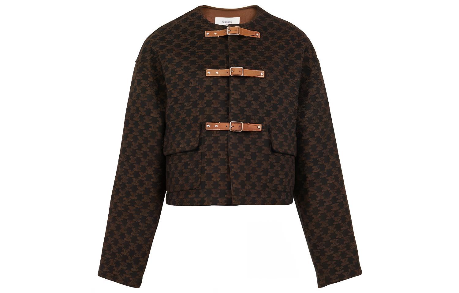 (Women) CELINE SS22  Embossed Leather Buckle Wool Jacket Brown 2V47G741N-17TM