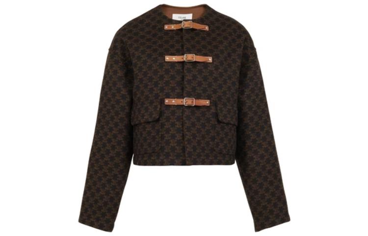 Order (Women) CELINE SS22  Embossed Leather Buckle Wool Jacket Brown 2V47G741N-17TM