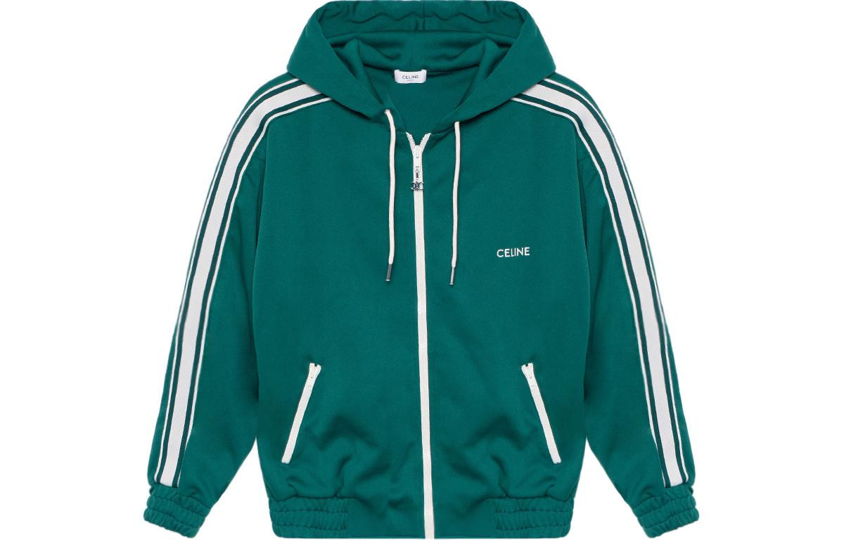 Buy (Women) CELINE SS22  Green Zip-Up Hoodie Jacket with Letter Print. 2Y721121O-30OW