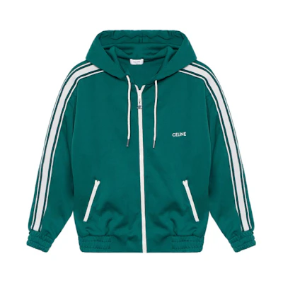(Women) CELINE SS22 Green Zip-Up Hoodie Jacket with Letter Print. 2Y721121O-30OW