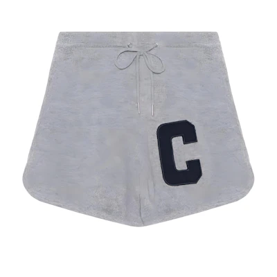 (Women) CELINE SS22 Grey Casual Shorts with Logo Embroidery and Drawstring. 2A12V402P-10AN