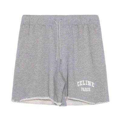 (Women) CELINE SS22 Grey Cotton Drawstring Casual Shorts with Letter Print. 2Z184670Q-09OW
