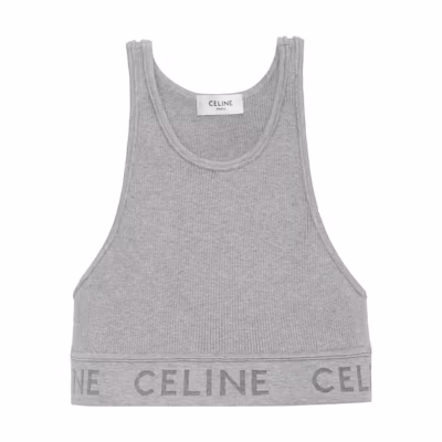 (Women) CELINE SS22 Grey Knit Tank Top with Solid Logo Design. 2A68L372N-08GC