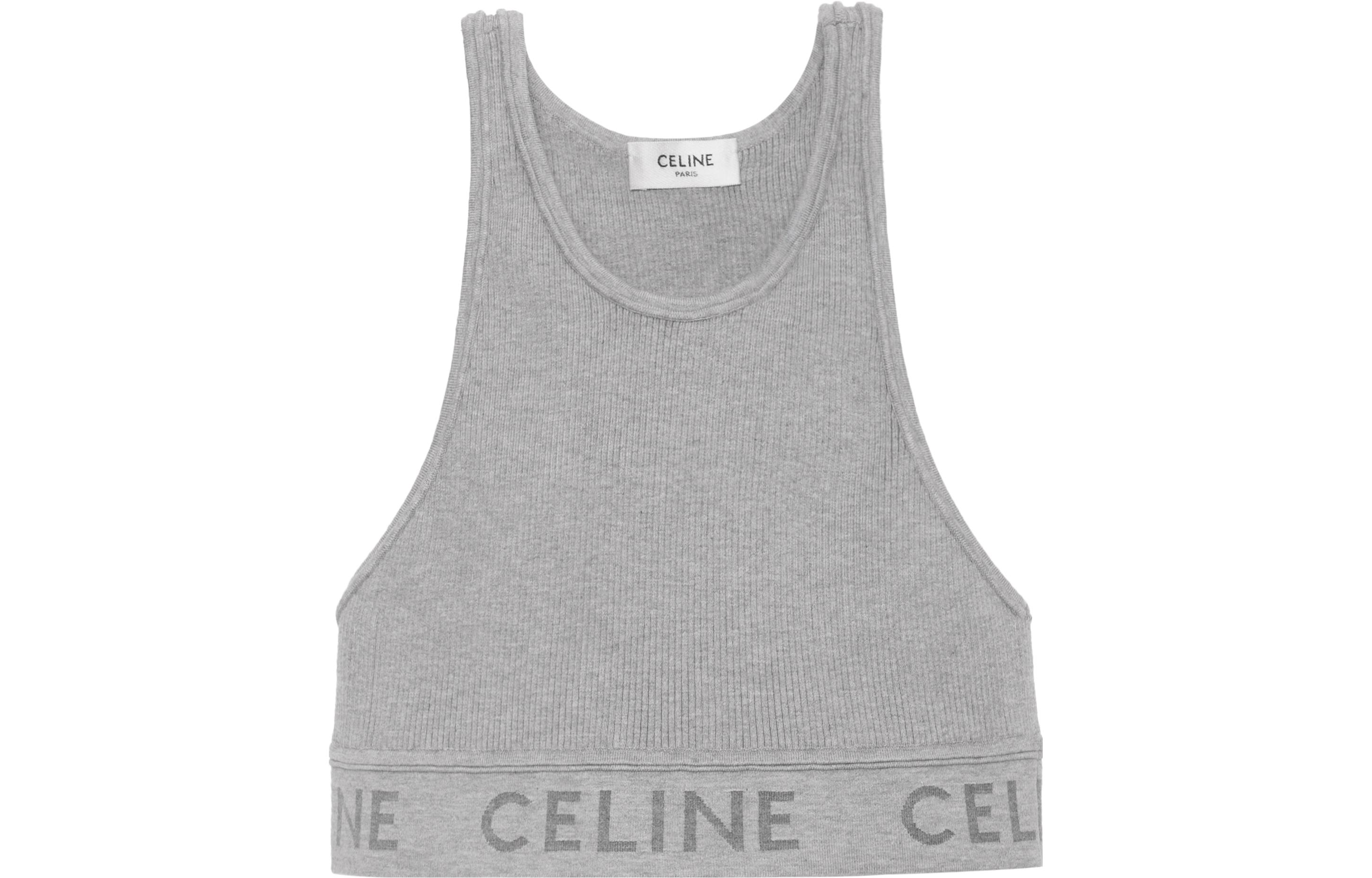 Order (W) CELINE SS22 Baju Kelabu Knit Tank Top dengan Rekaan Logo Solid. 2A68L372N-08GC