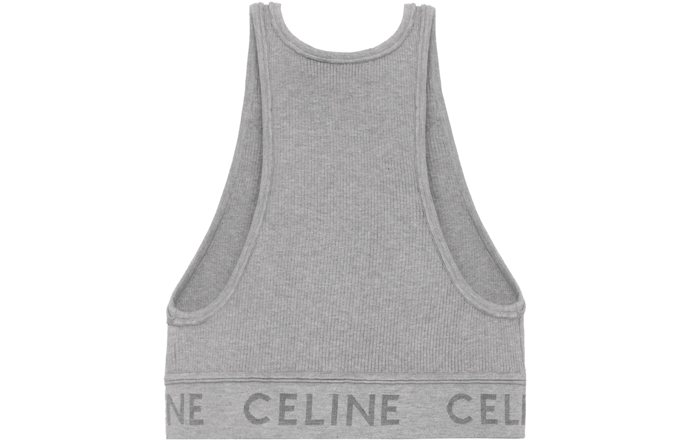 Lookbook (W) CELINE SS22 Baju Kelabu Knit Tank Top dengan Rekaan Logo Solid. 2A68L372N-08GC